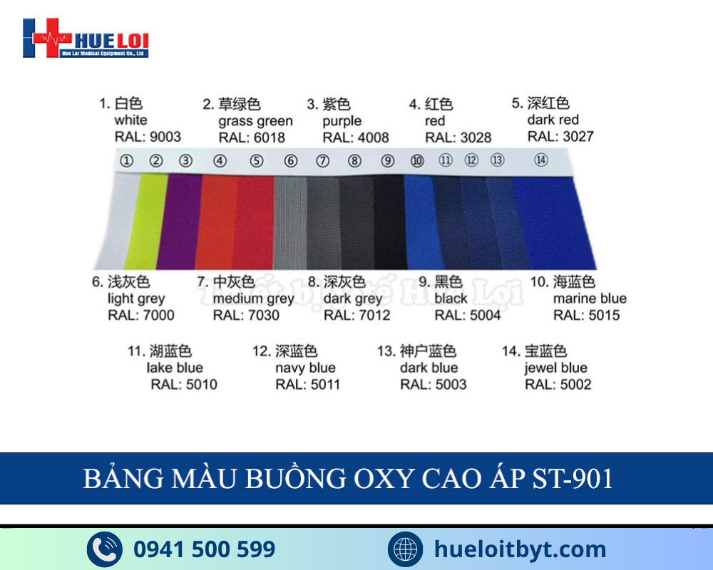 bảng màu của buồng oxy cao áp