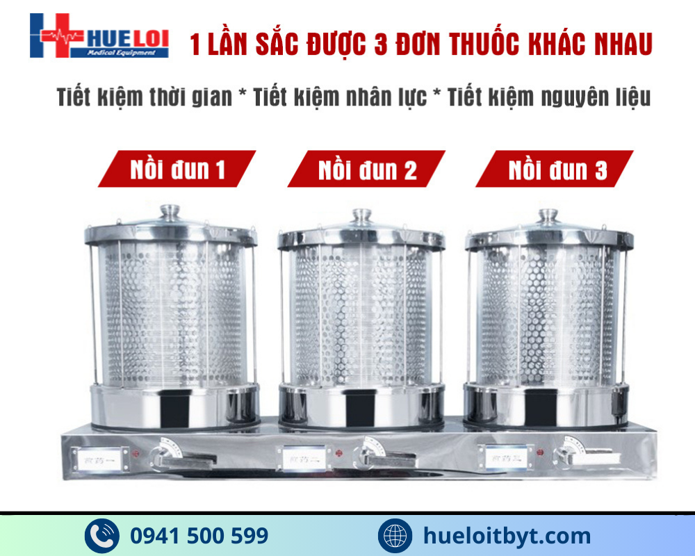 MÁY SẮC THUỐC VÀ ĐÓNG GÓI TỰ ĐỘNG 3 NỒI ĐUN CÔNG SUẤT CAO