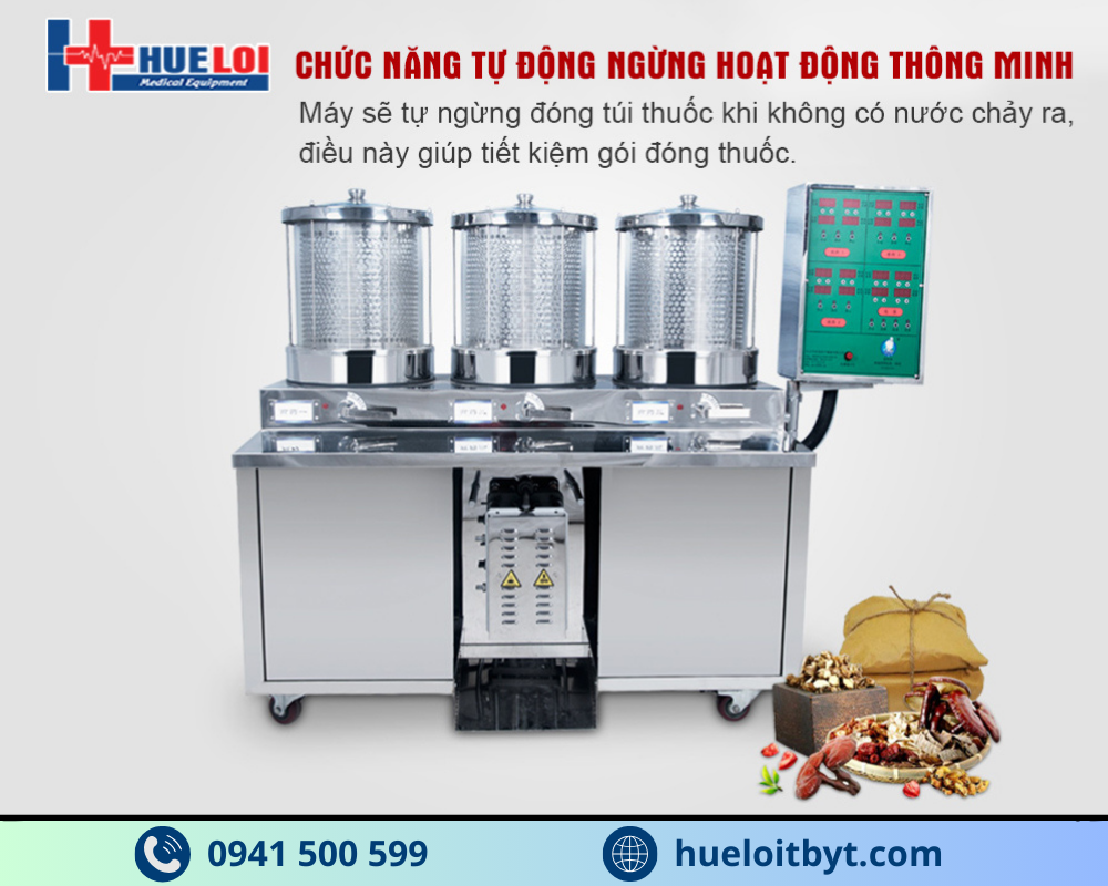 MÁY SẮC THUỐC VÀ ĐÓNG GÓI TỰ ĐỘNG 3 NỒI ĐUN CÔNG SUẤT CAO