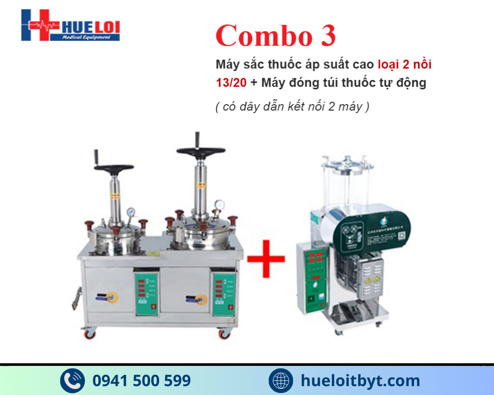 COMBO MÁY SẮC THUỐC ÁP SUẤT CAO VÀ MÁY ĐÓNG TÚI THUỐC ĐÔNG Y TỰ ĐỘNG