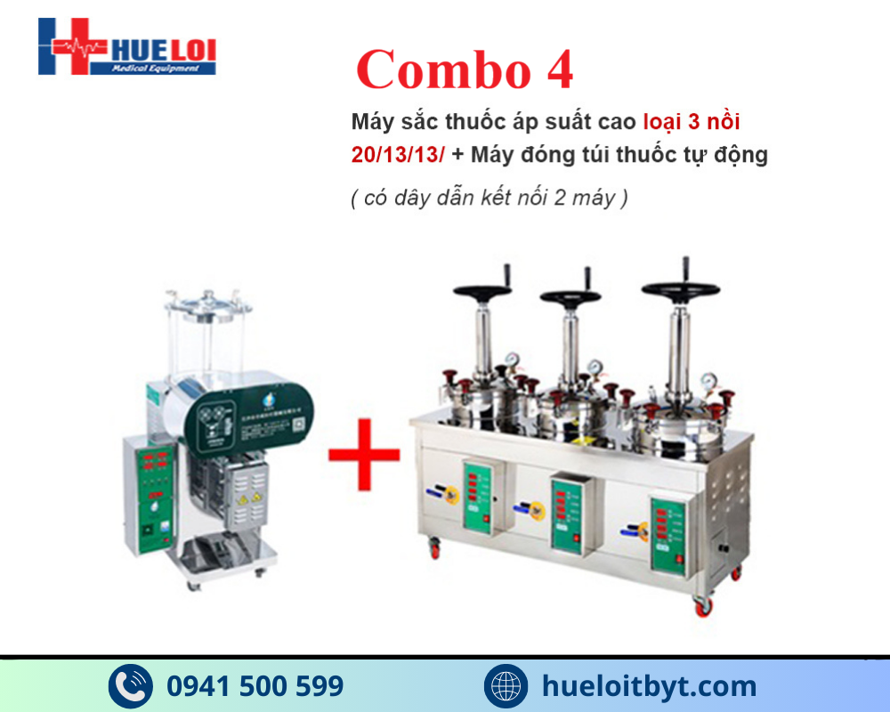 COMBO MÁY SẮC THUỐC ÁP SUẤT CAO VÀ MÁY ĐÓNG TÚI THUỐC ĐÔNG Y TỰ ĐỘNG