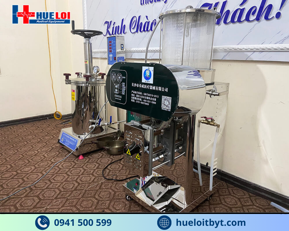 Combo máy sắc thuốc áp suất cao và máy đóng túi