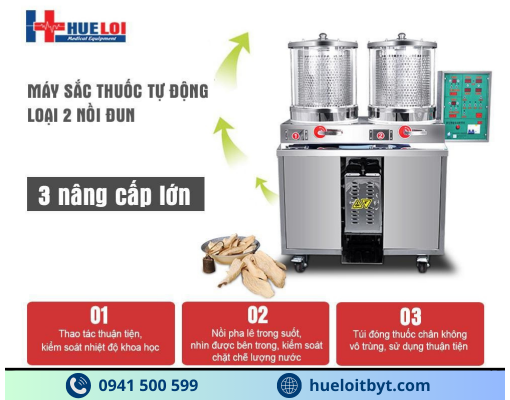 MÁY SẮC THUỐC KÈM ĐÓNG TÚI TỰ ĐỘNG 2 NỒI ĐUN CÔNG SUẤT CAO